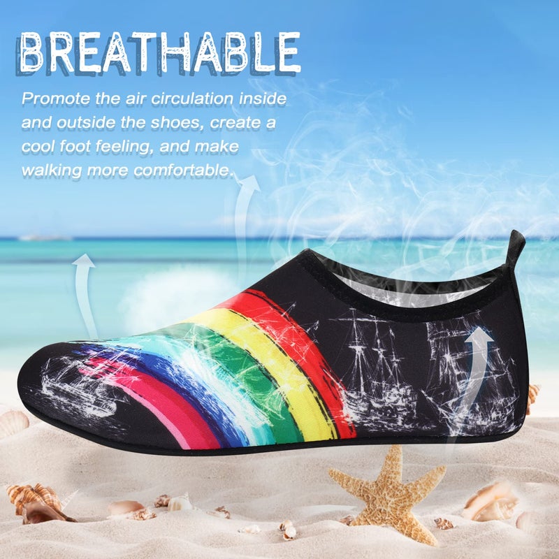 ANLUKE Water Shoes Barefoot Aqua Yoga Socks Quick-Dry Beach Swim Surf Shoes for Women Men Black/Rainbow 38/39 - Image 3